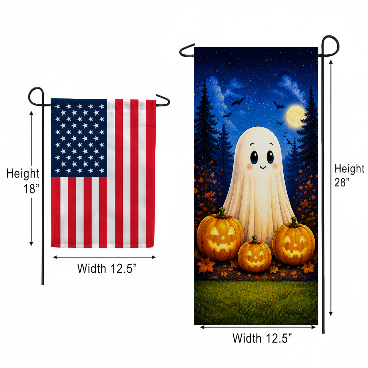 America Forever Cute Ghost and Pumpkins Garden Banner Flag