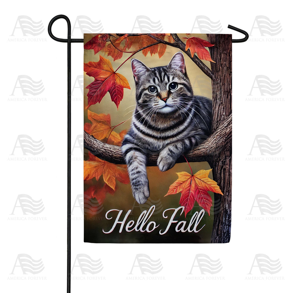 America Forever Hello Fall Tabby Cat Garden Flag