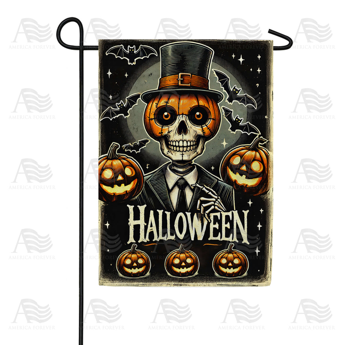 America Forever Pumpkin Skeleton Halloween Garden Flag