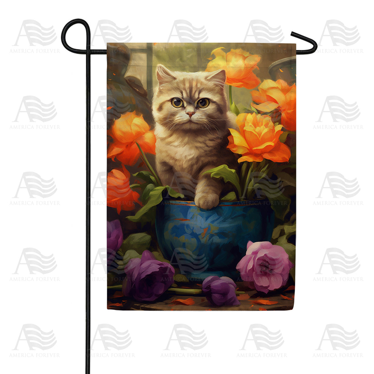 America Forever Potted Kitty Garden Flag