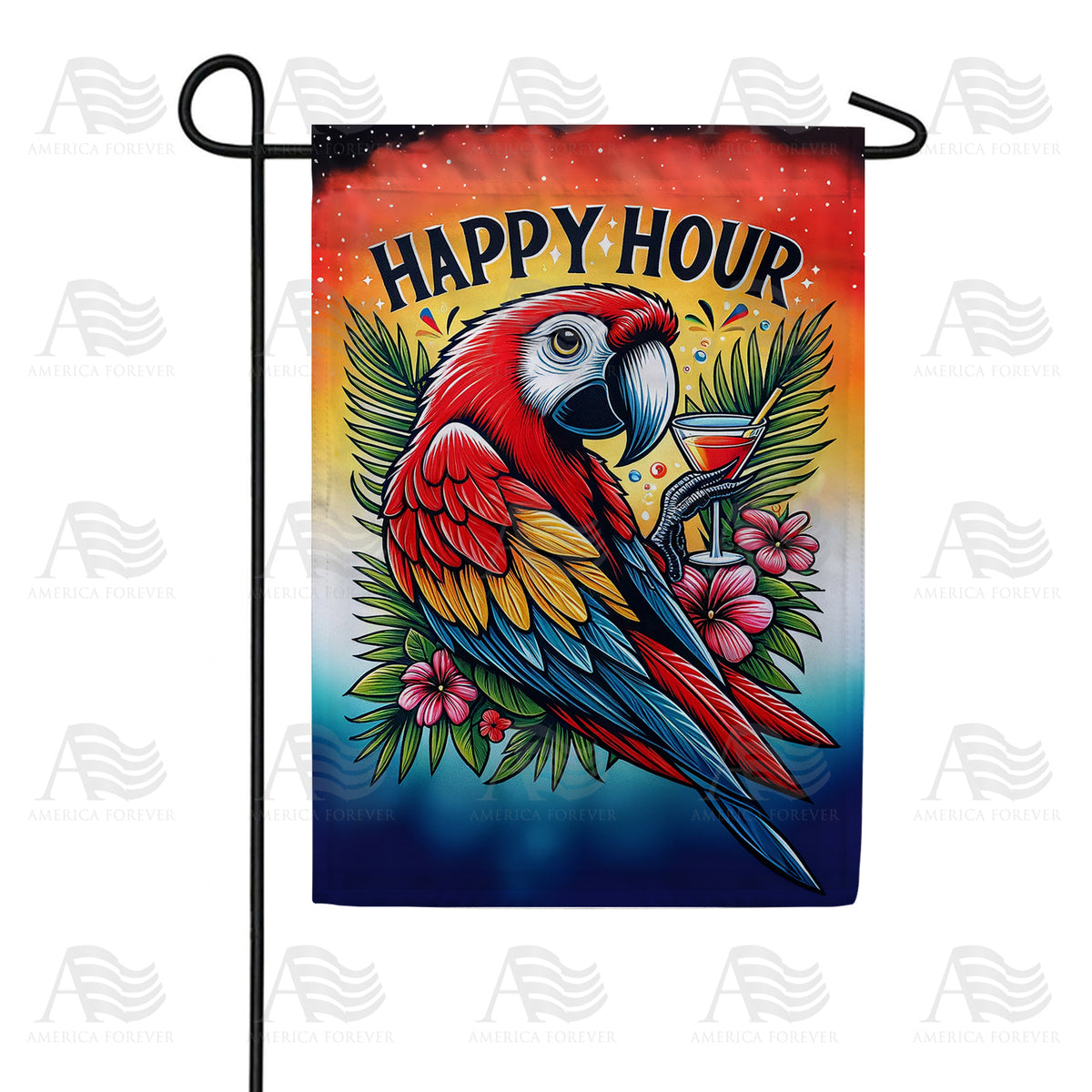 America Forever Happy Hour Parrot Garden Flag