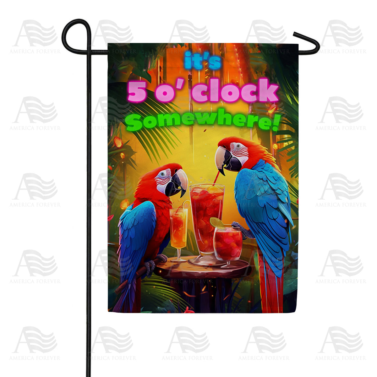 America Forever Tropical Parrots Cocktail Hour Garden Flag