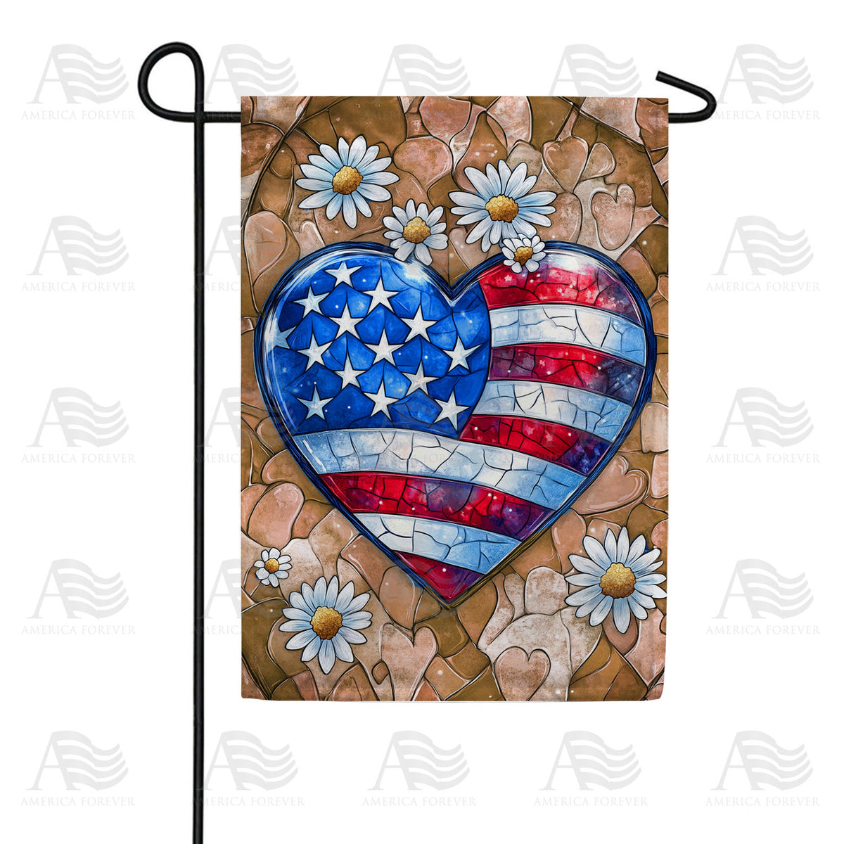 America Forever Patriotic Heart Daisies Garden Flag