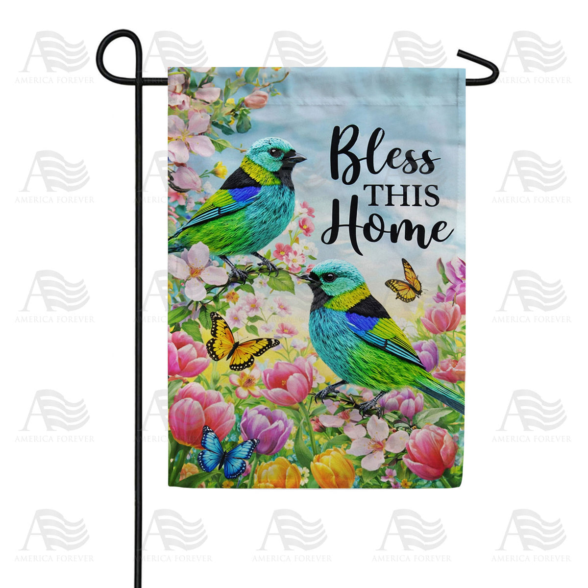 Bless This Home Spring Birds Garden Flag