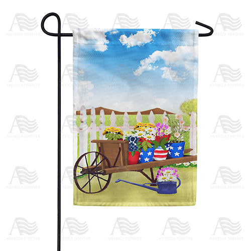 America Forever Spring Flowers Wheelbarrow Garden Flag