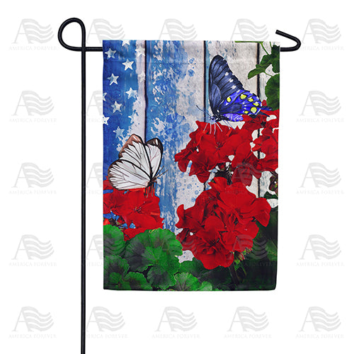 America Forever Patriotic Geraniums Butterfly Garden Flag