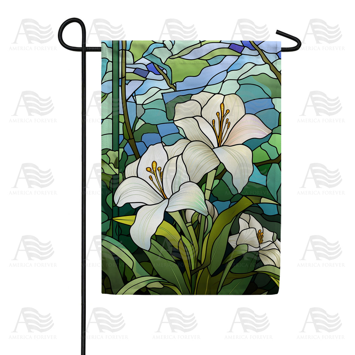 America Forever Easter Lily Stained Glass Garden Flag