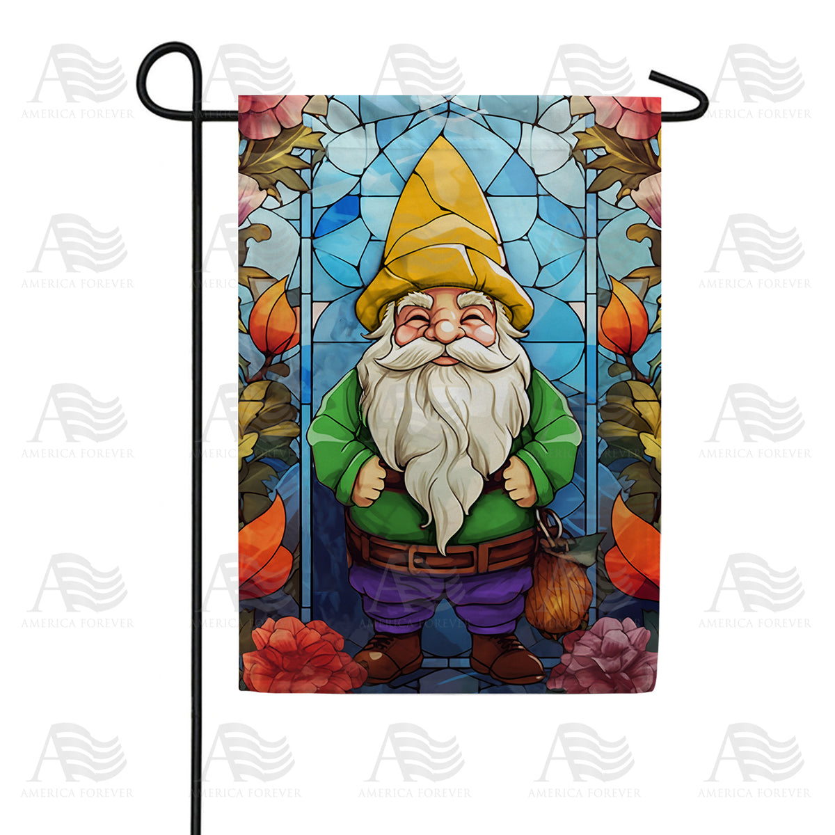 America Forever Gnome Stained Glass Garden Flag