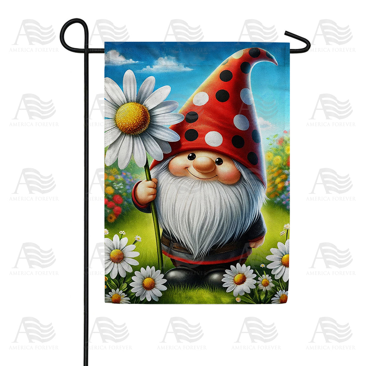America Forever Gnome with Giant Daisy Delight Garden Flag