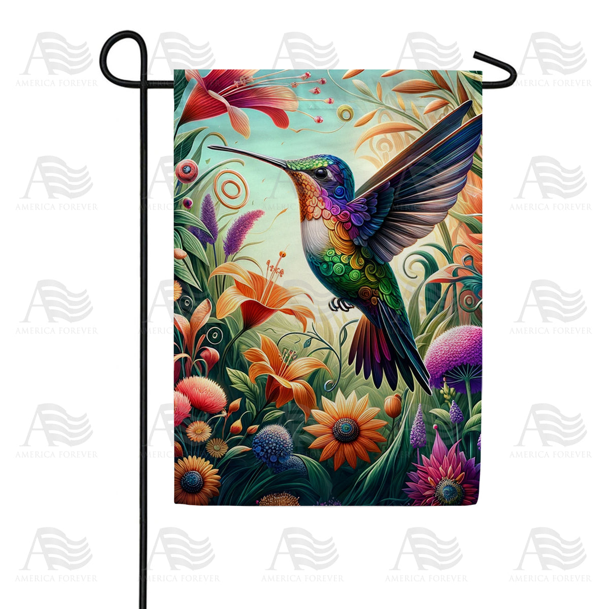 America Forever Hummingbird Floral Paradise Garden Flag