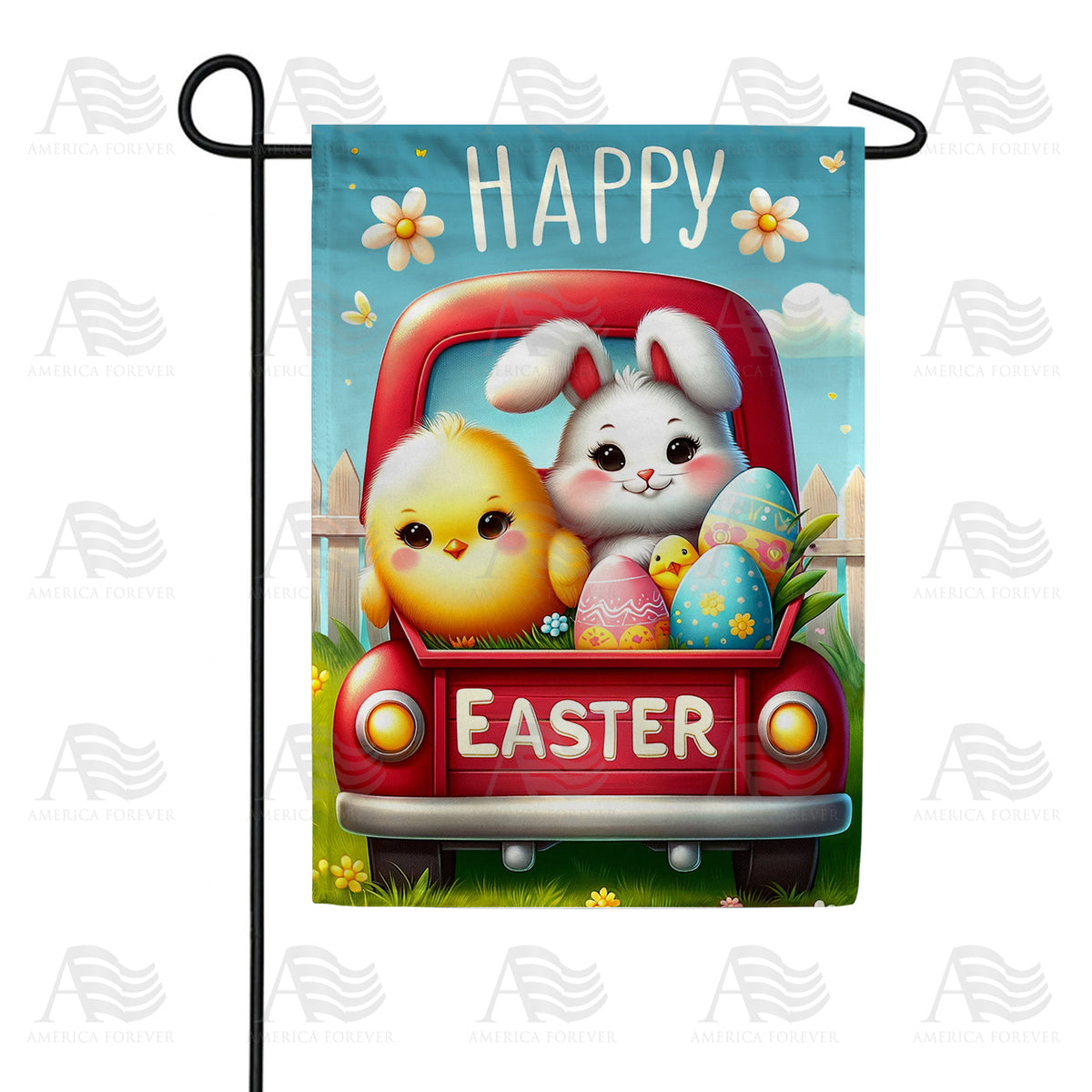 America Forever Easter Celebration with Bunny and Chick Garden Flag