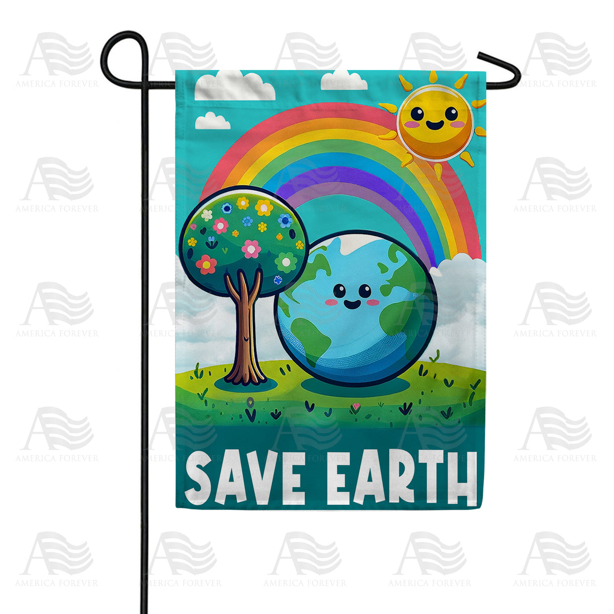 America Forever Playful Earth and Rainbow Joy Garden Flag