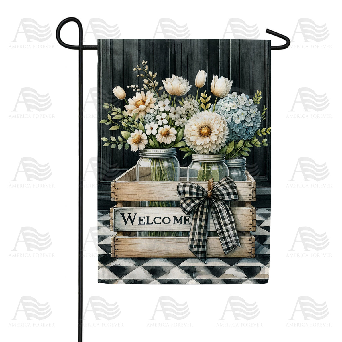 America Forever Monochrome Welcome Florals Garden Flag