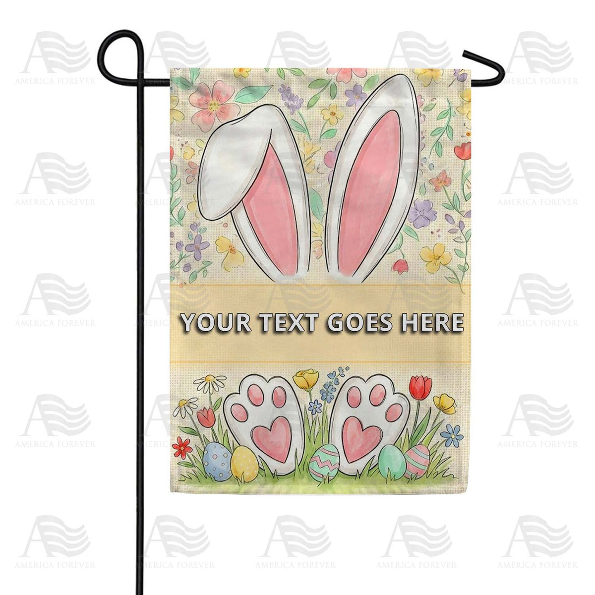 Personalized Easter Bunny Ears and Paws Double Sided Garden Flag