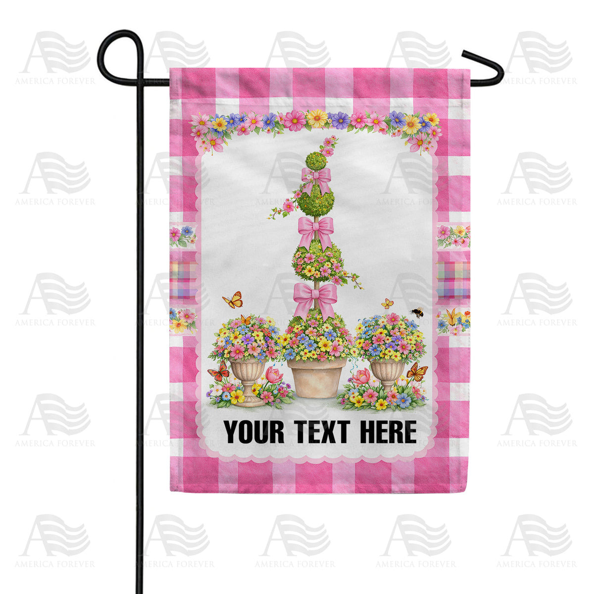Personalized Spring Floral Topiary Double Sided Garden Flag
