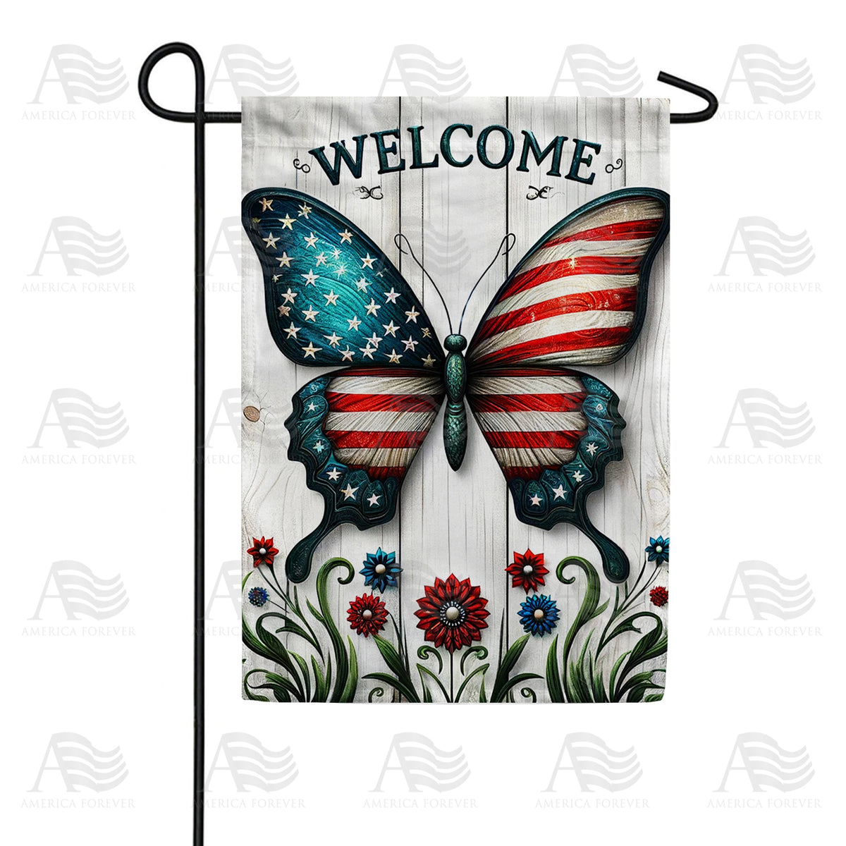 America Forever Patriotic Butterfly Welcome Garden Flag
