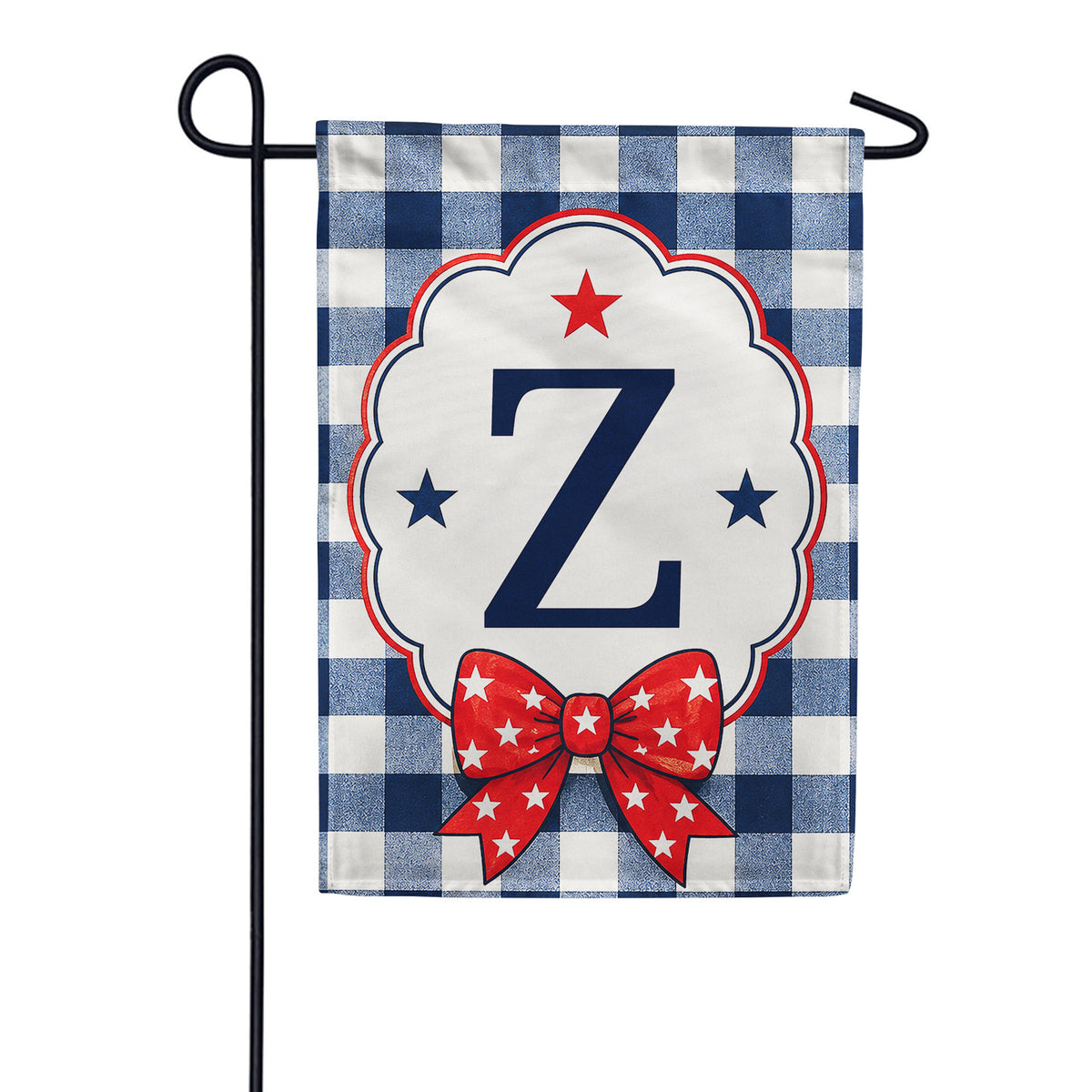 America Forever Patriotic Blue Gingham Monogram Garden Flag