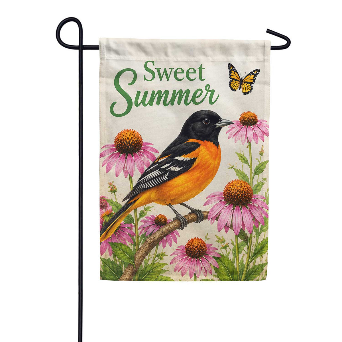 America Forever Sweet Summer Oriole Bird with Coneflowers Garden Flag