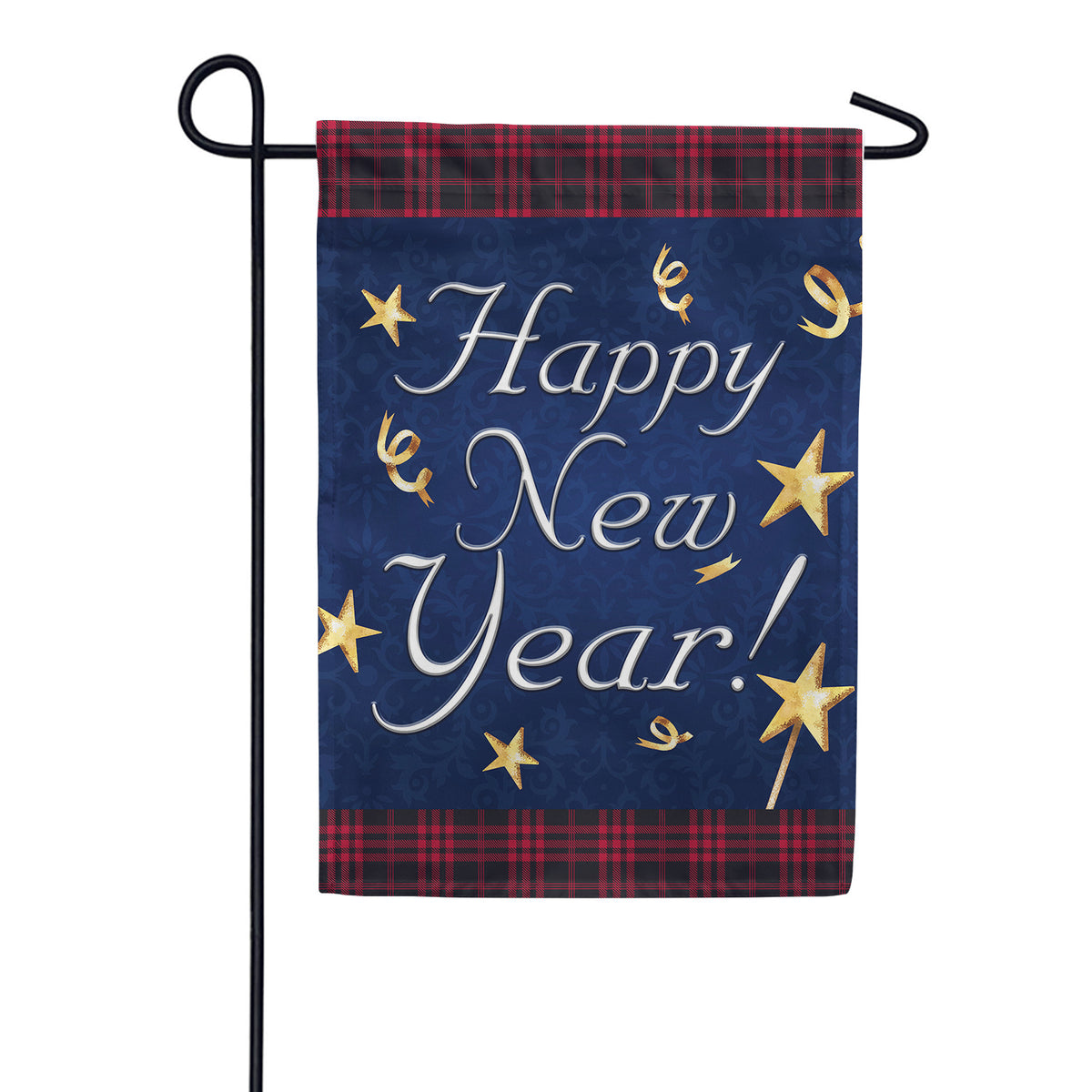 America Forever Happy New Year Plaid Border Garden Flag