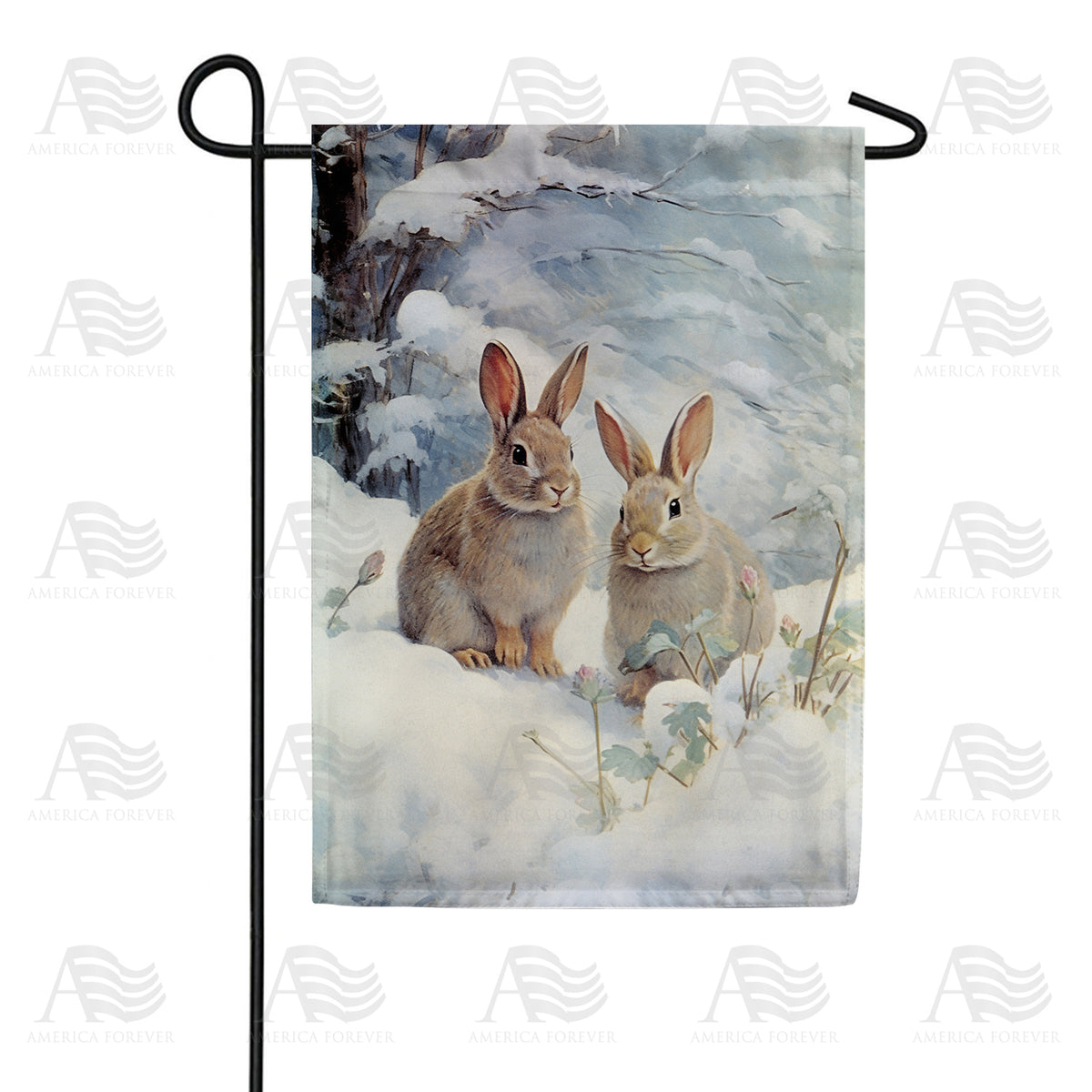 America Forever Snow Rabbits Garden Flag