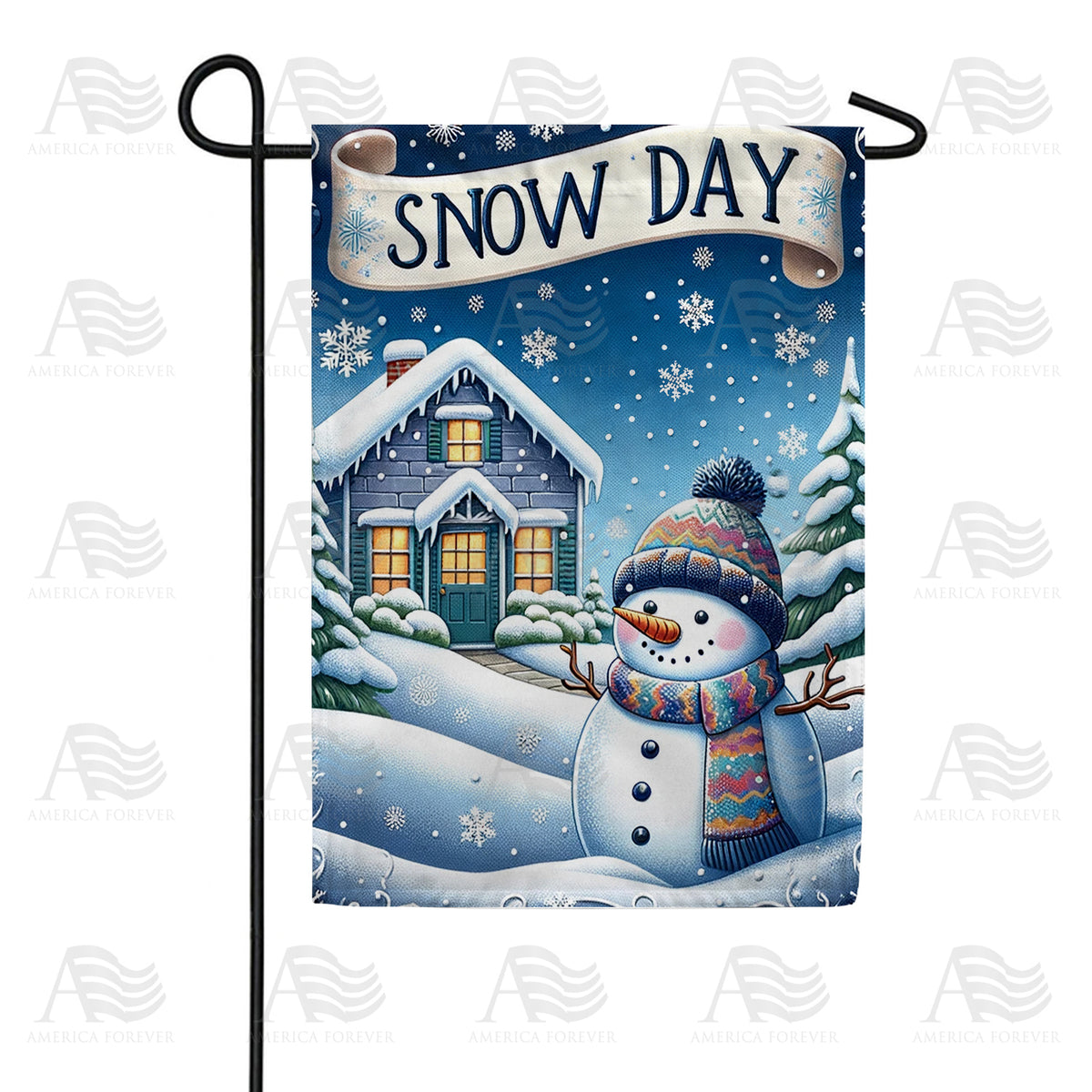 America Forever Cozy Snow Day Greetings Garden Flag