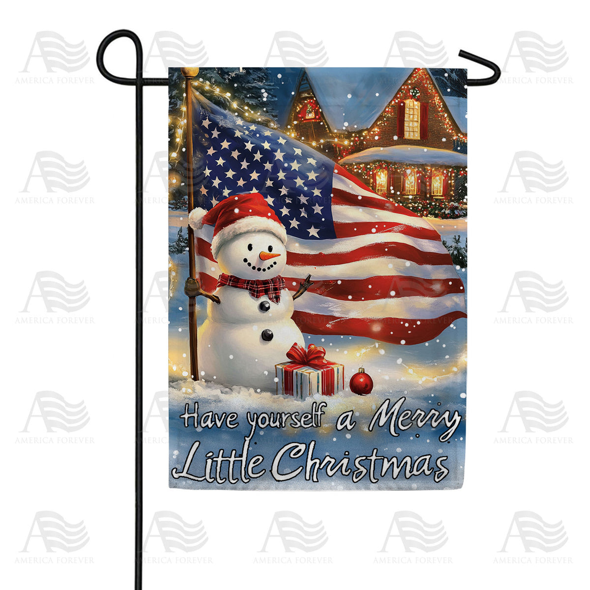 America Forever Patriotic Snowman Christmas Garden Flag
