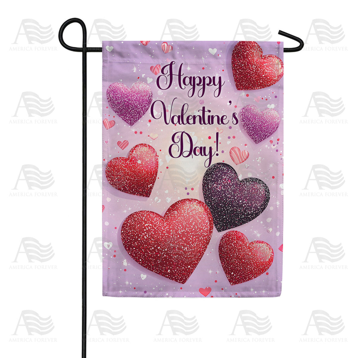 America Forever Happy Valentine's Day Glitter Hearts Garden Flag