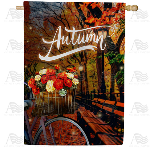 America Forever Autumn Night Bike Ride House Flag