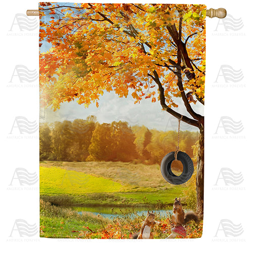 America Forever Fall Squirrel Playground House Flag