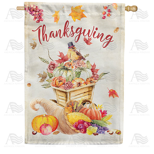 America Forever Thanksgiving Watercolor House Flag