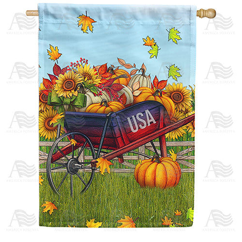 America Forever Patriotic Fall Wheelbarrow House Flag