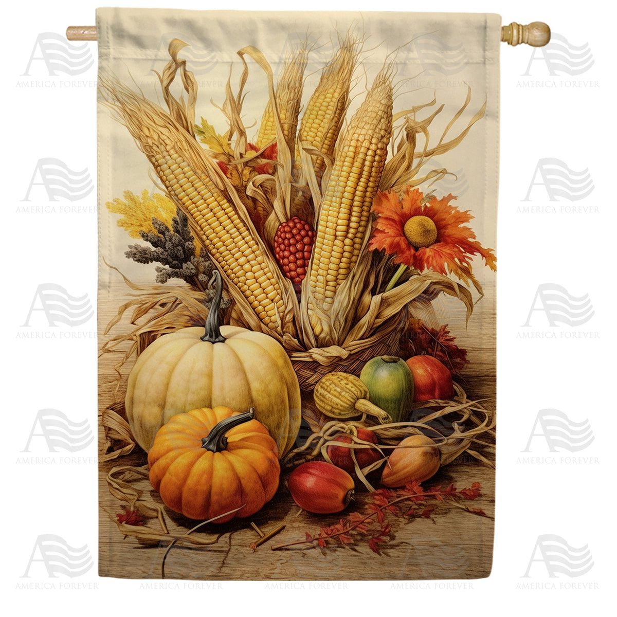 America Forever Fall Gourds And Corn House Flag