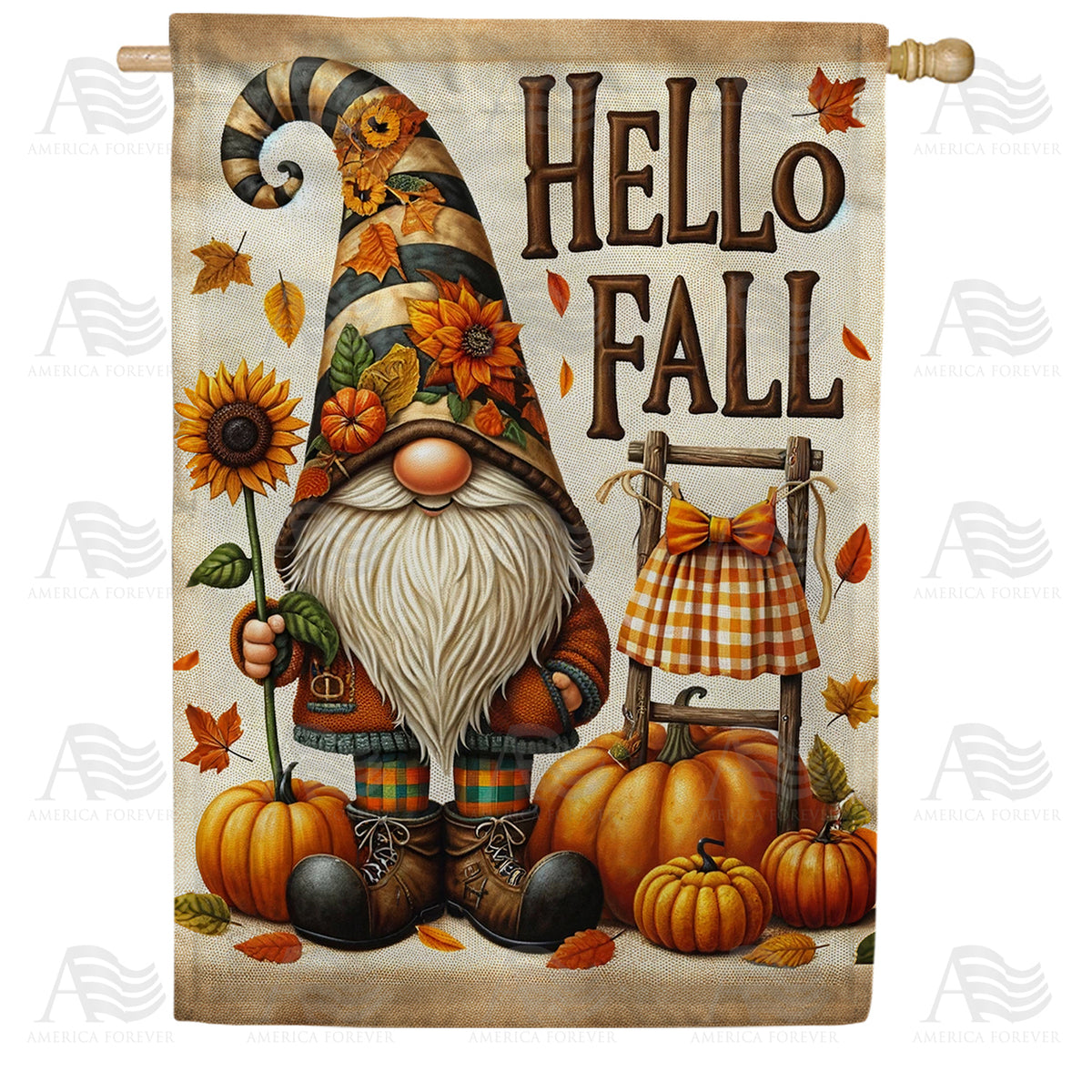 America Forever Hello Fall Gnome House Flag