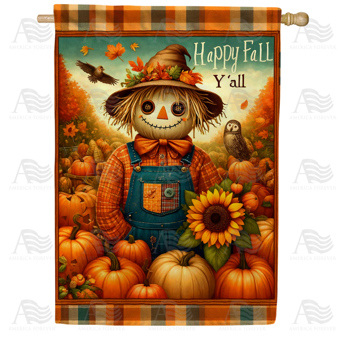 America Forever Fall Y'all Scarecrow House Flag