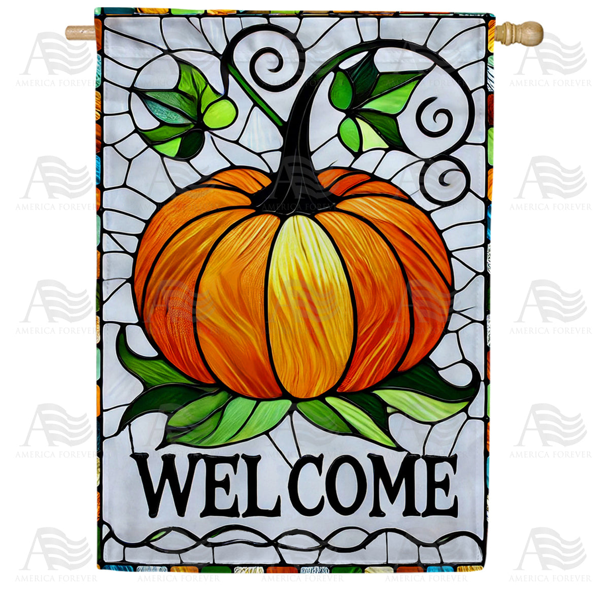 America Forever Stained Glass Welcome Pumpkin House Flag