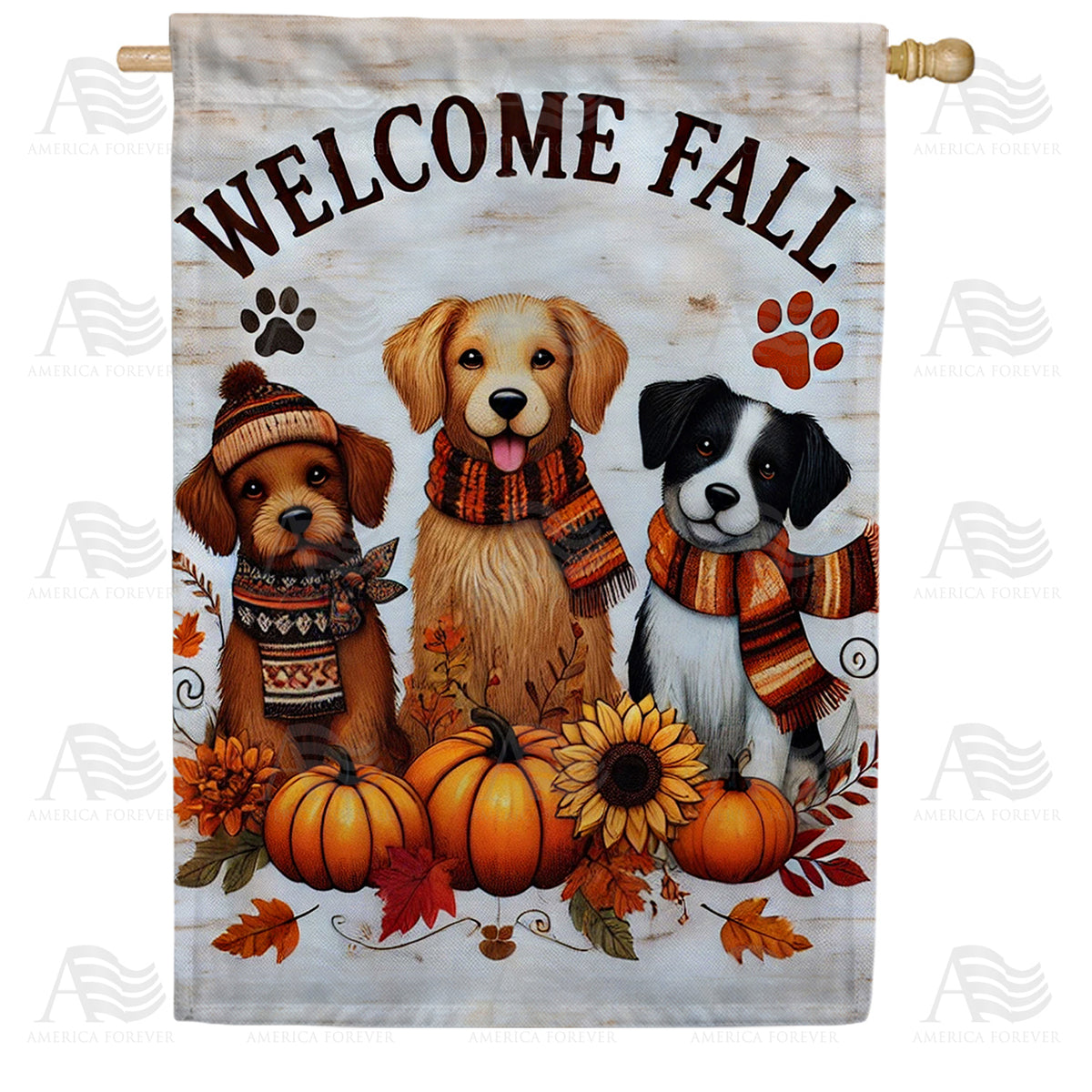 America Forever Welcome Fall Dogs House Flag