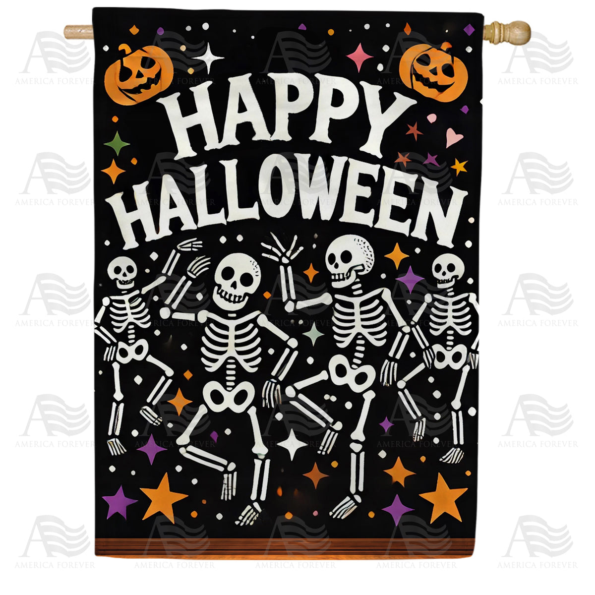 America Forever Happy Halloween Skeletons House Flag