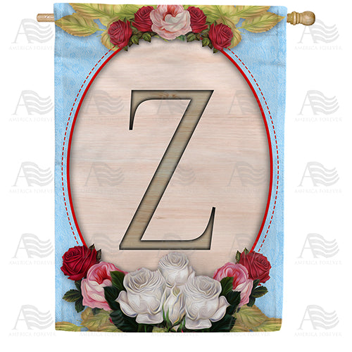America Forever Rose Wood Monogram House Flag