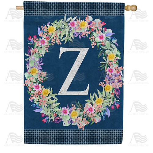 America Forever Floral Wreath Monogram Letter Monogram House Flag
