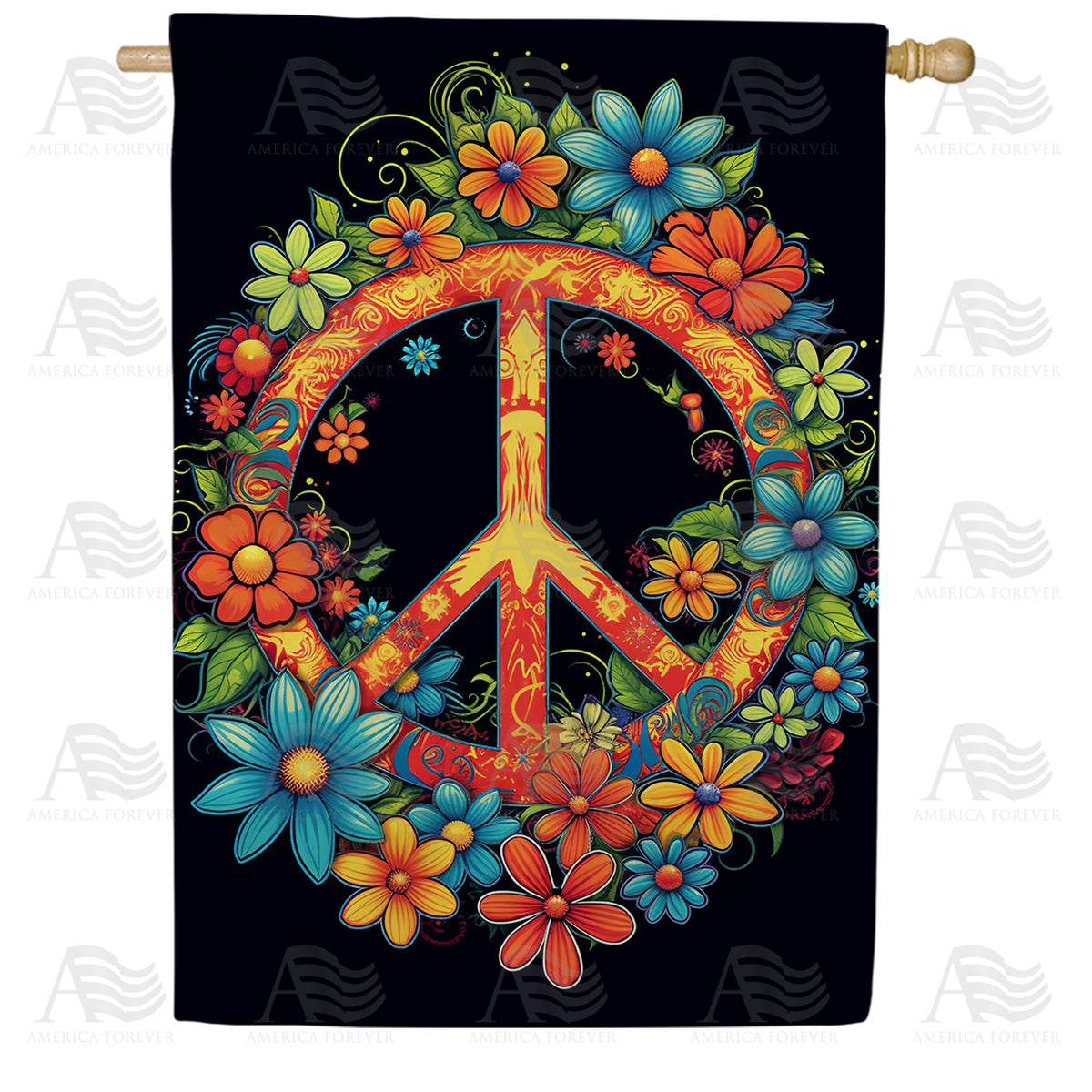 America Forever Blooming Peace Sign House Flag