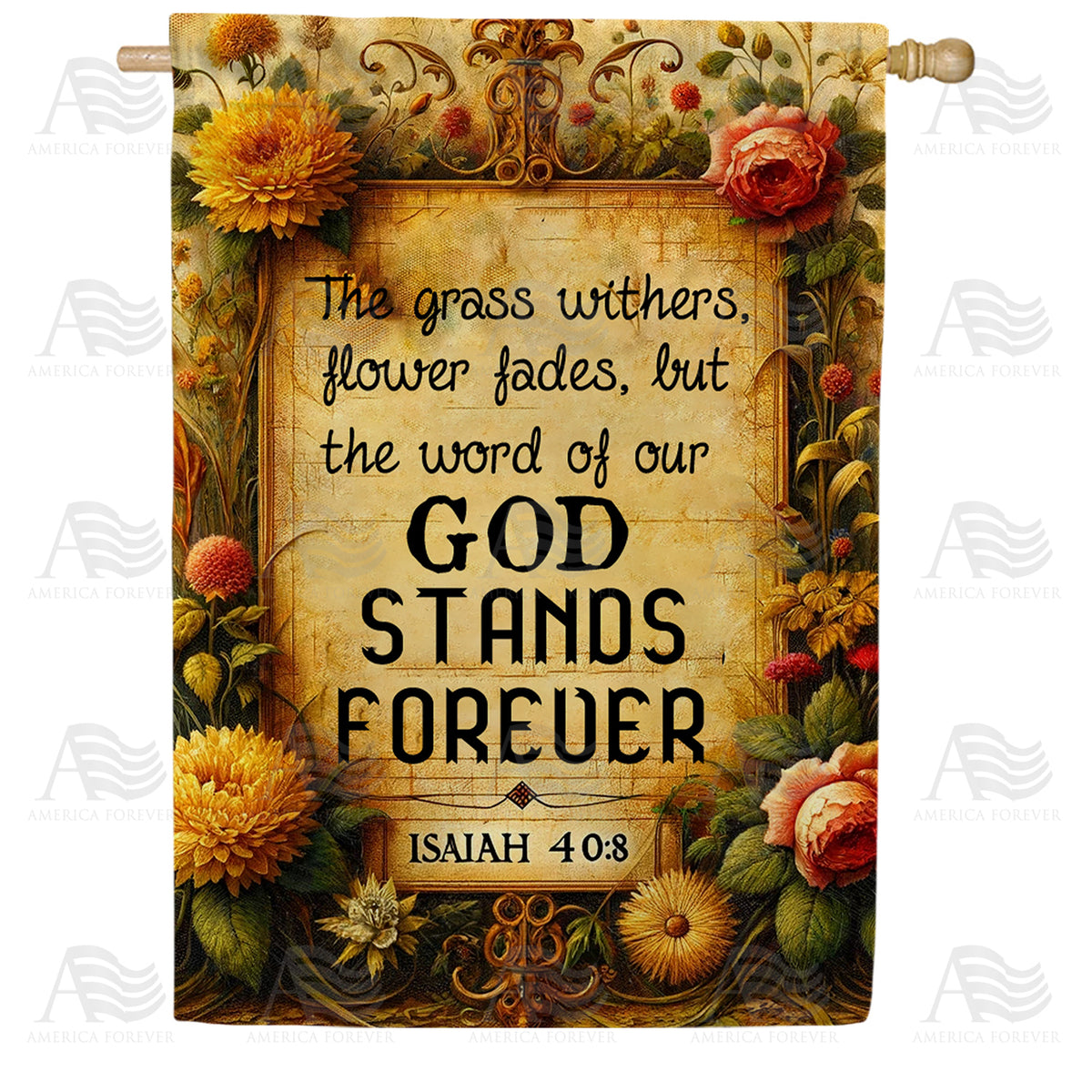 America Forever Eternal Word Floral Scripture House Flag