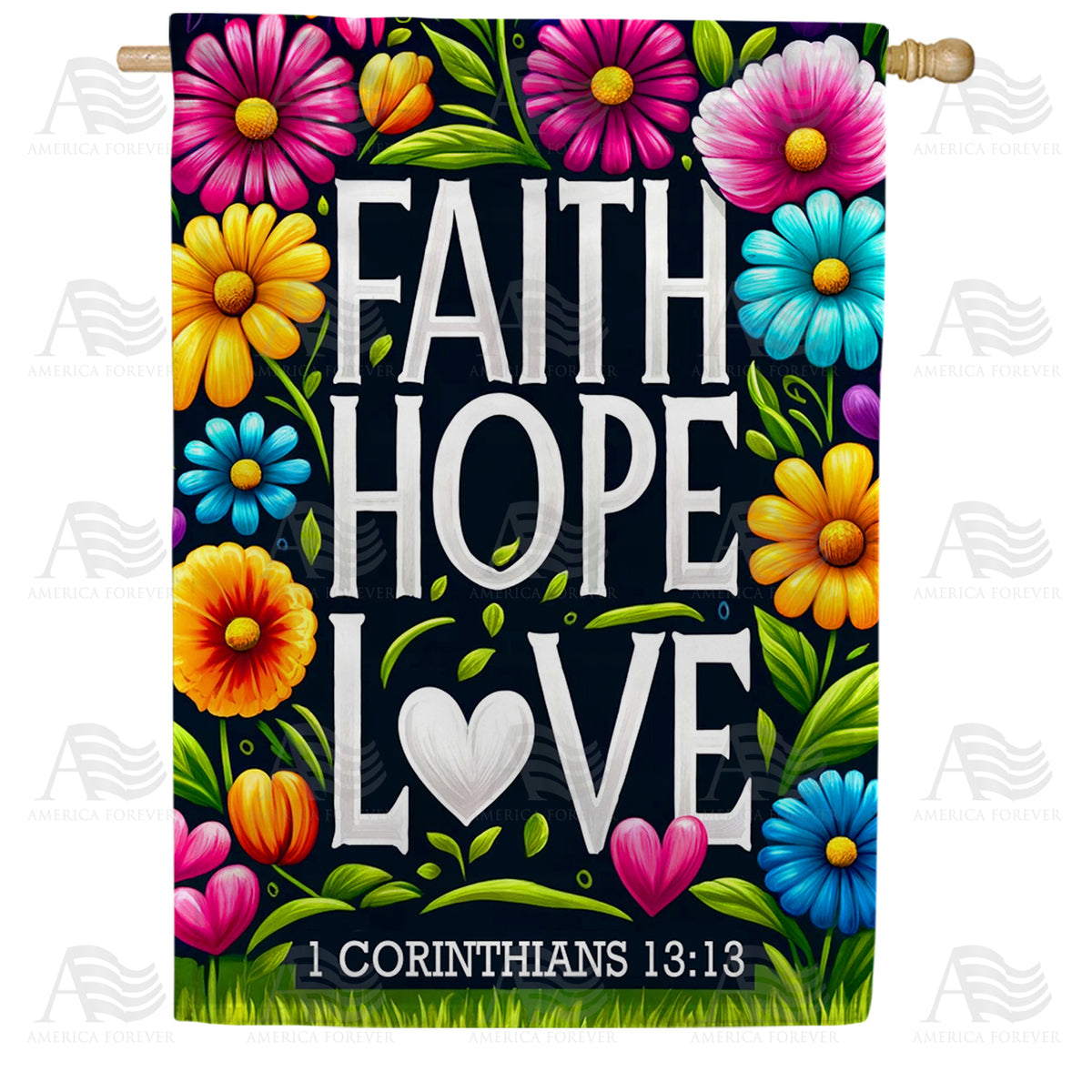America Forever Faith Hope Love House Flag