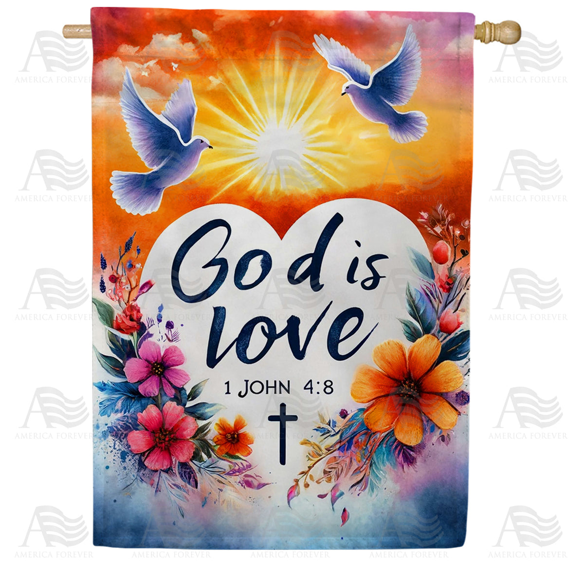 America Forever God Is Love Doves House Flag