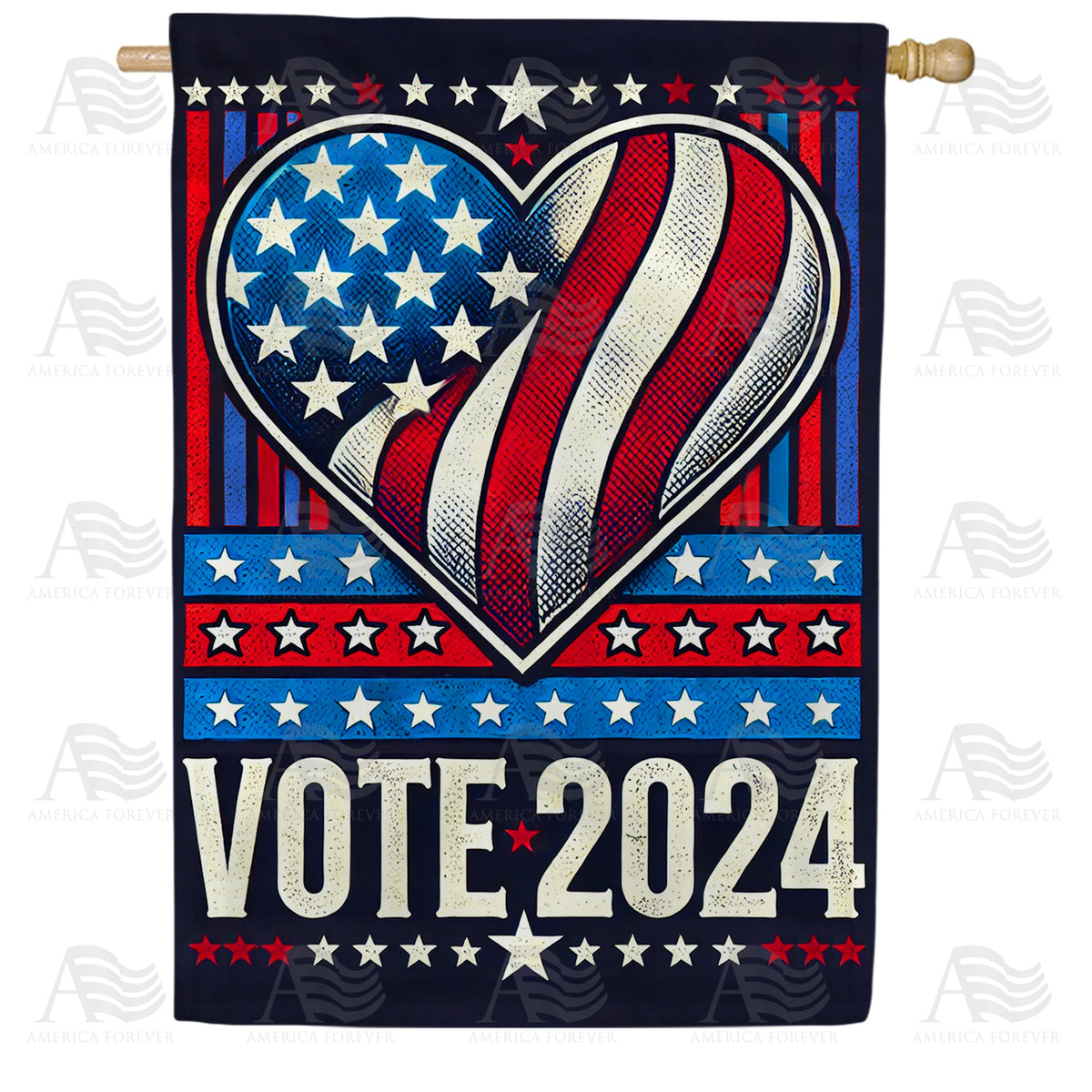 America Forever Vote 2024 Patriotic Heart House Flag