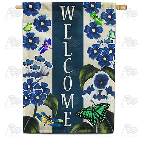 America Forever Blue Welcome Flowers House Flag