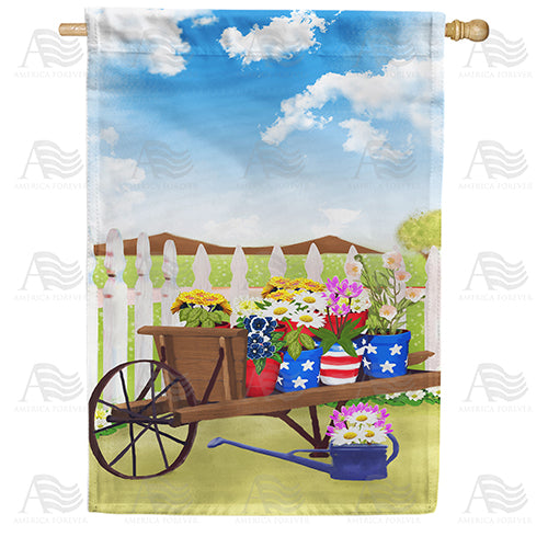 America Forever Spring Flowers Wheelbarrow House Flag