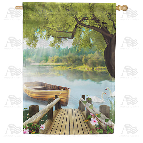 America Forever Serene Spring Swan Lake House Flag