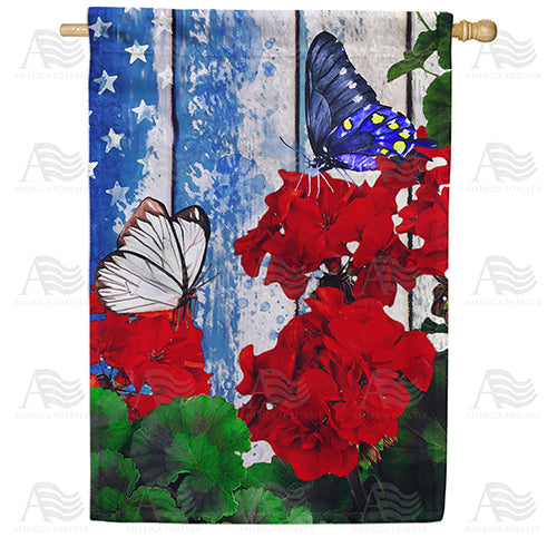 America Forever Patriotic Geraniums Butterfly House Flag