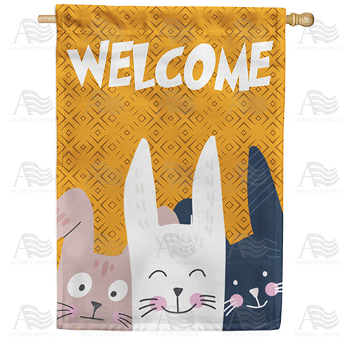 America Forever Happy Bunnies Welcome House Flag