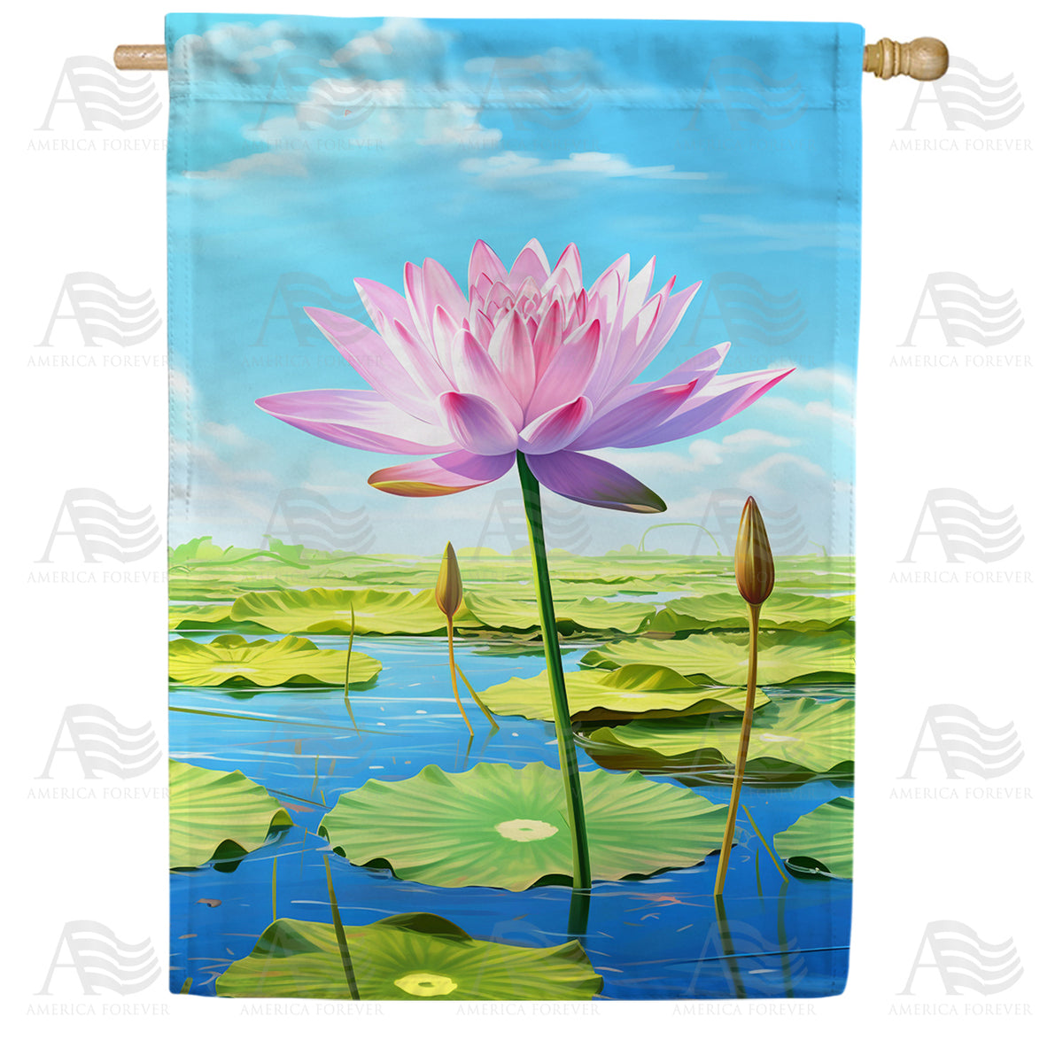 America Forever Serene Water Lily House Flag